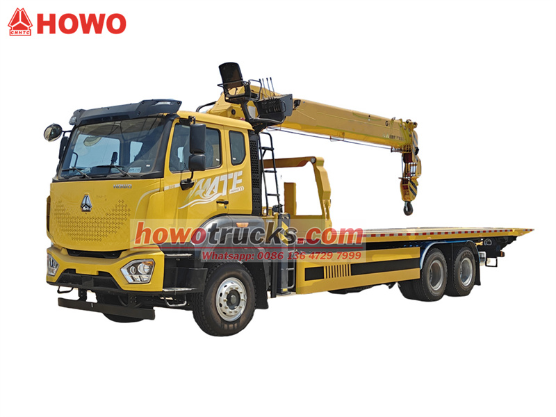 Howo flatbed tow truck with 8T crane