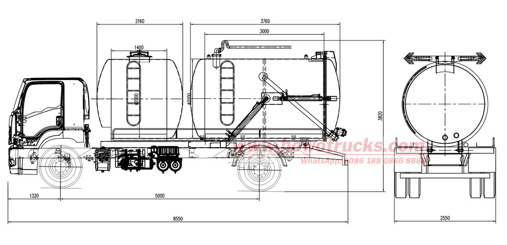 HOWO NX combined water jetting vacuum truck technical drawing